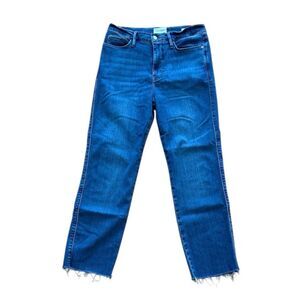FRAME Le Sylvie Slender Straight Jeans Women's 6/28 High Rise Frayed Hem